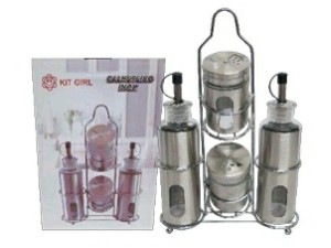 GALHETEIRO INOX C/4 + SUPORTE CROMADO 27X08CM