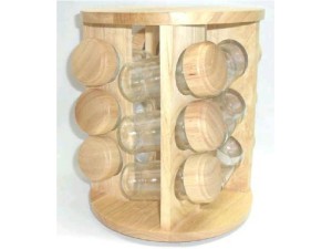 PORTA CONDIMENTO REDONDO DE MADEIRA COM 12 PEÇAS