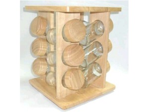 PORTA CONDIMENTO VIDRO/ MADEIRA C/12 QUADRADO