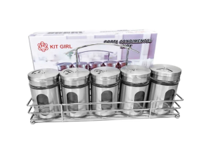 PORTA CONDIMENTO INOX C/5+SUPORTE ARAMADO