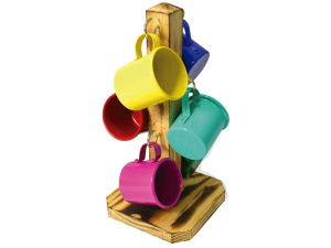 JOGO 6 CANECAS DE ALUMINIO 100ML COM SUPORTE DE MADEIRA