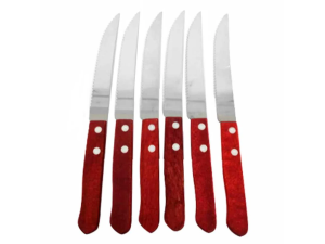 JOGO 6 FACA INOX CABO MADEIRA