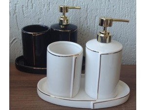 KIT 03 BANHEIRO PORCELANA PRETO/BRANCO FRIZO OURO