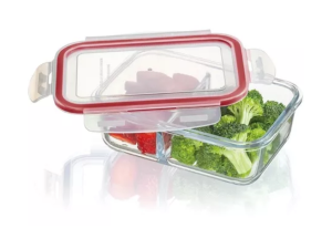 POTE VIDRO HERMETICO RETANGULAR 1050ML C/DIVISAO