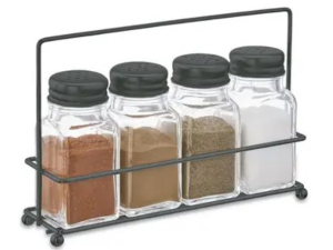 PORTA TEMPERO VIDRO C/4 QUADRADO TAMPA-PRETA + SUPORTE