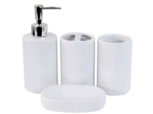 KIT 03 BANHEIRO CERAMICA REDONDO BRANCO/ROSA