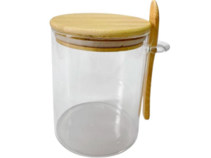 POTE VIDRO 550ML C/TAMPA+COLHER MADEIRA