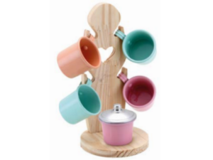 SUPORTE MADEIRA C/4 XICARA VERTICAL CORACAO