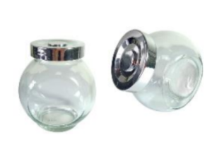 POTE VIDRO 380ML MINI BALEIRO TAMPA INOX