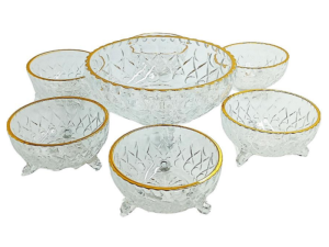 JOGO 7PC VIDRO SOBREMESA 3-PÉS BORDA OURO