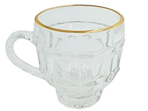 JOGO 6 XICARA VIDRO 180ML BORDA OURO