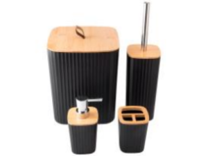 KIT BANHEIRO 4PC ( LIXEIRA+ESCOVA+PORTA-SABONETE) PRETO-QUADRADO TP-BAMBU
