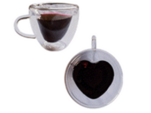CANECA VIDRO 240ML PAREDE DUPLA CORACAO