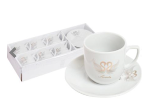 JOGO 6 XICARA CAFE PORCELANA 75ML C/PIRES CISNE