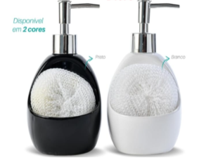 DISPENSER CERAMICA 220ML OVAL C/ESPONJA PT/BCO