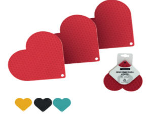 KIT 3 PORTA COPO SILICONE 10CM CORACAO