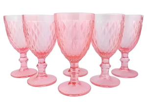 JOGO 6 TACA VIDRO 310ML BICO ABACAXI ROSA