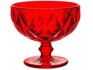 JOGO 6 TACA VIDRO 400ML SOBREMESA DIAMOND VERMELHA