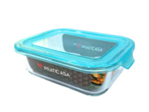 POTE VIDRO HERMTICO RETANGULAR  370ML AZUL