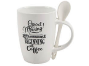 CANECA CER 330ML BRANCA C/COLHER