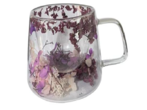 CANECA VIDRO 250ML C/FLOR PAREDE DUPLA