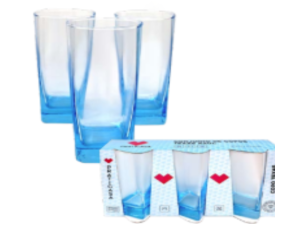 JOGO 3 COPO VIDRO 315ML QUADR-AZUL