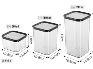 JOGO 3 POTE ACRILICO QUADR 500/1000/1700ML