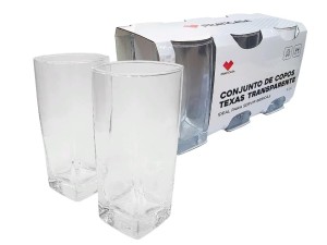 JOGO 6 COPO VIDRO 320ML TRANSPARENTE FUNDO QUADRADO
