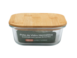 POTE VIDRO 520ML QUADRADO TAMPA-BAMBU