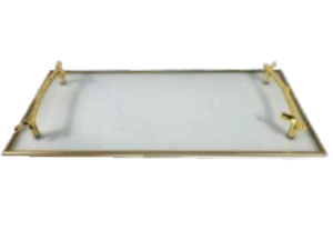 BANDEJA ESPELHO 35X15CM ALÇA OURO