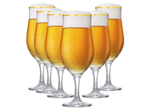 JOGO 6 TACA VIDRO BERLIM 330ML BORDA OURO