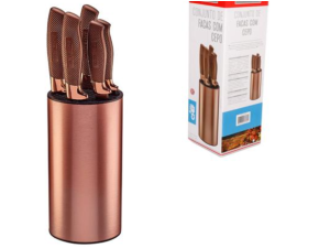JOGO 5 FACA C/SUPORTE ROSÉ GOLD