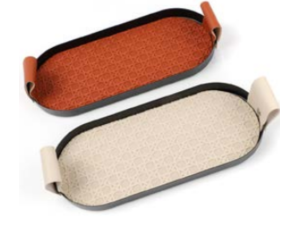 BANDEJA METAL/COURO 22X10CM OVAL