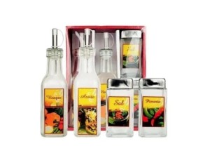 KIT GALHETEIRO 4 PECAS PORTA AZEITE VINAGE SAL PIMENTA
