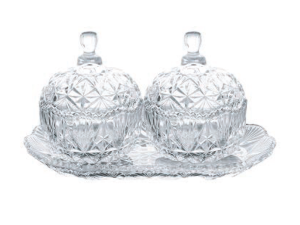 JOGO COM 2 BOMBONIERE VIDRO+ BANDEJA