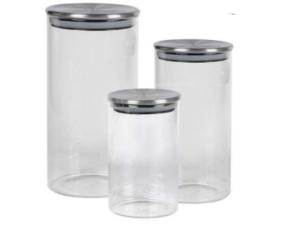 JOGO 3 POTE VIDRO LISO TP INOX 0,6L / 1,0L / 1,5L