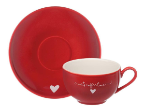JOGO 6 XICARA+PIRES PORC 160ML LAMOUR VERMELHA