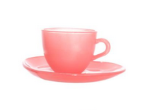 JOGO 4 XICARA+PIRES VIDRO 85ML ROSA