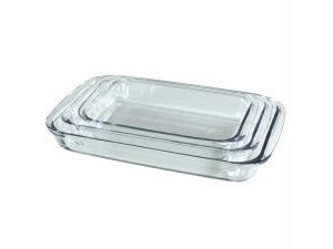 JOGO 3 ASSADEIRA VIDRO RETANGULAR REFRATARIA