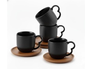 JOGO COM 4 XICARAS DE CERAMICA 90ML PARA CAFE - OASIS PRETA