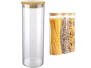 POTE VIDRO 1500ML TAMPA-BAMBU REDONDO