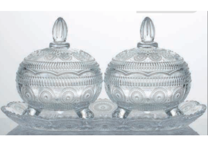 JOGO 2 BOMBONIERE VIDRO+ BANDEJA 14X12CM